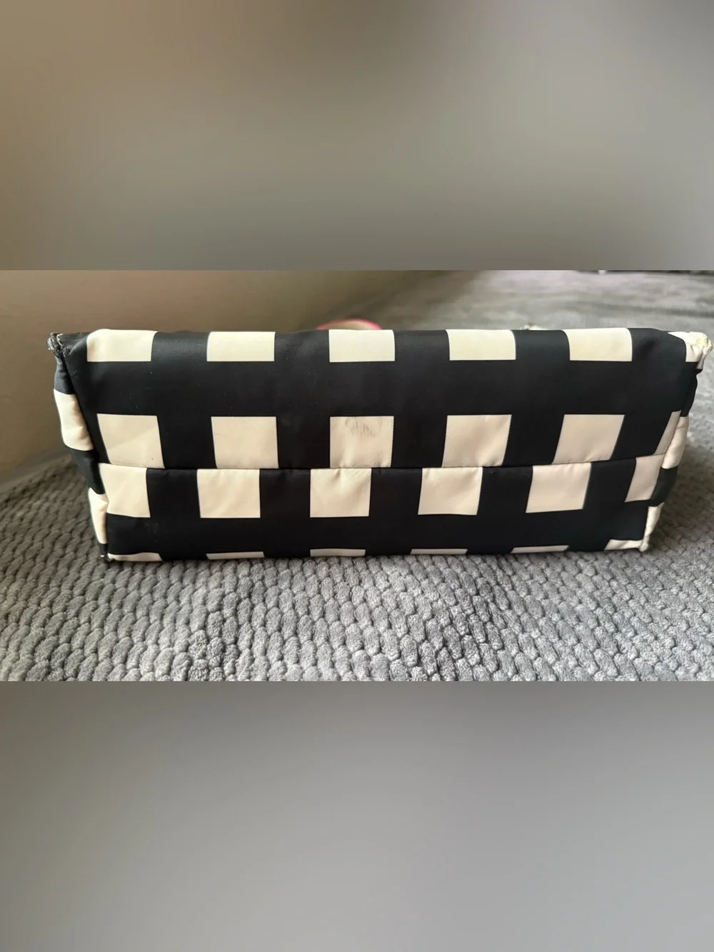 kate spade Black & White Check Tote with Pink Handles